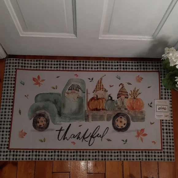 Rug Indoor Outdoor Doormat Gnome Pumpkin Truck Thankful Fall Buffalo Check Cute