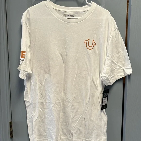 True Religion White Tee with Tan Accents