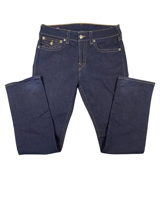 True Religion Ricky Mens Relaxed Straight Denim Jeans 34 Dark Wash Cotton