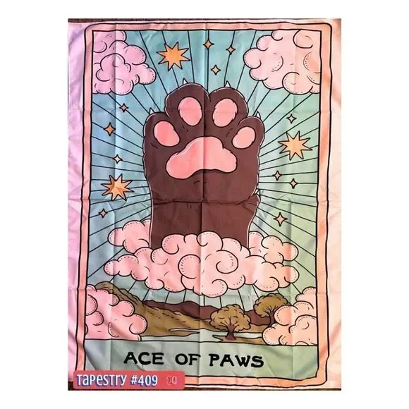 Ace of Paws Tarot Card Tapestry Wall Hanging Cat‎ Lover Gift Cute