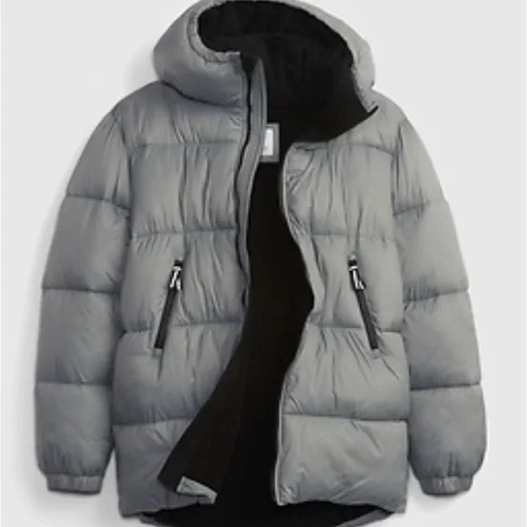 GAP Teen Kids Nylon Grey Heavy Weight Puffer Jacket Size 14-16