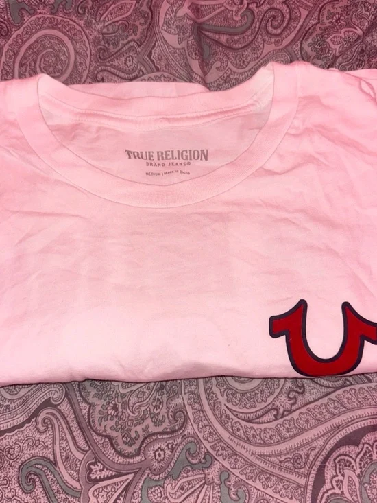 True Religion Pink Tee with Red Logo