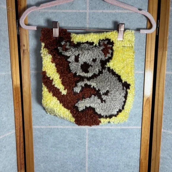 Handmade Koala Latch Hook Wall Hanging Textile Art Yellow‎ Brown Pillow