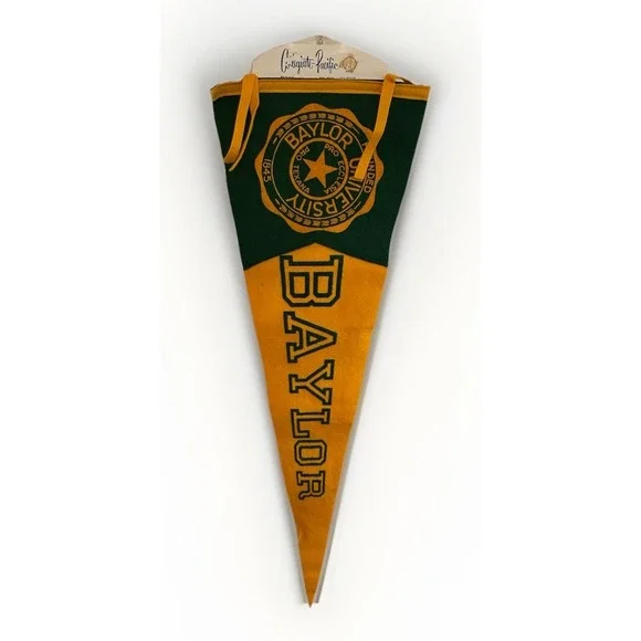 Vintage Baylor University Felt Pennant Wall Hanging Original Tag Wool Rayon Rare