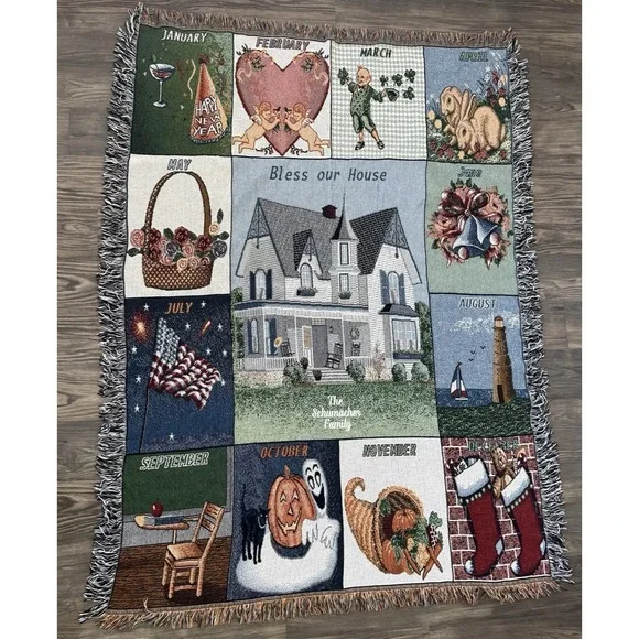 Vintage Americana Country Cottagecore Woven Throw Blanket Farmhouse Heirloom