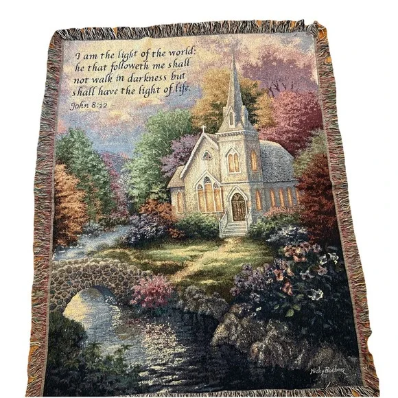 Blanket Nicky Boehme Church In The Country 50 x‎ 60 Woven Tapestry Throw Faith