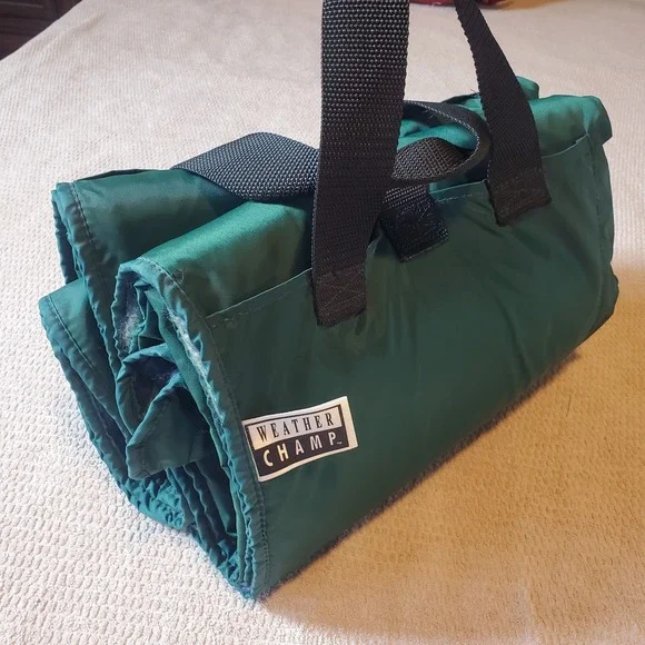 Weather Camp Reversible Blanket 48x70 Green Blue Plaid Travel Picnic‎ Camping