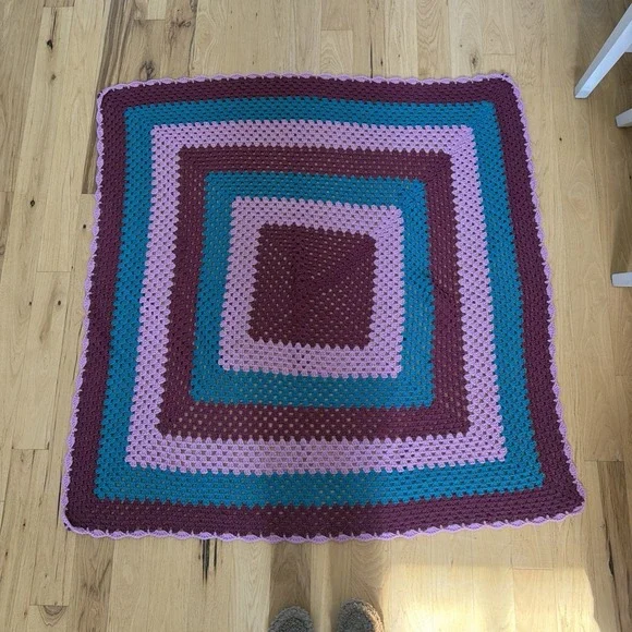 Vintage Hand Crochet Throw Blanket 53x53in