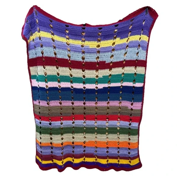 Vintage Handmade Crochet Grandma Afghan Blanket Multi‎ Color (52x38) EUC
