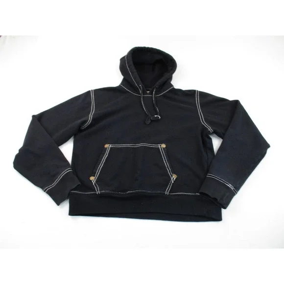 True Religion Hoodie Mens XL Black Big T Pullover Contrast Stitch Utility