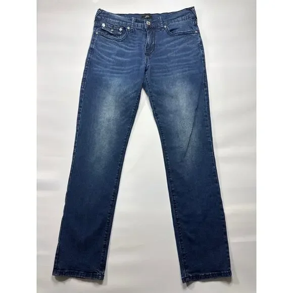 True Religion Men's Geno Relaxed Slim Blue Denim Jeans - Size 33 (34x32)