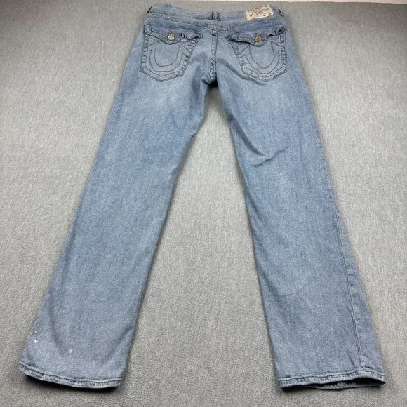True Religion Jeans Mens 34 Blue Ricky Relaxed Straight Flap Pocket Light Wash