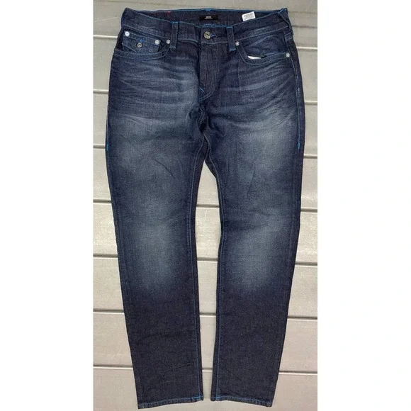 True Religion‎ Rocco Relaxed Skinny Jeans Mens 34x33 Dark Wash Moto Stretch