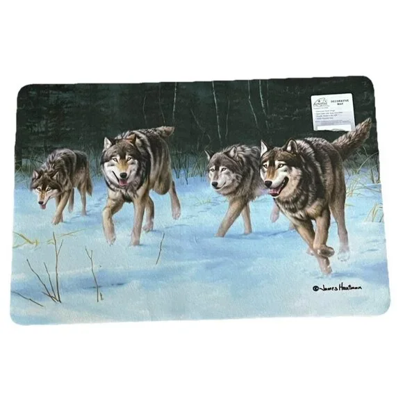 Wolves Door Mat On The Move by James Hautman Indoor Cabin Winter Scene Wolf Pack
