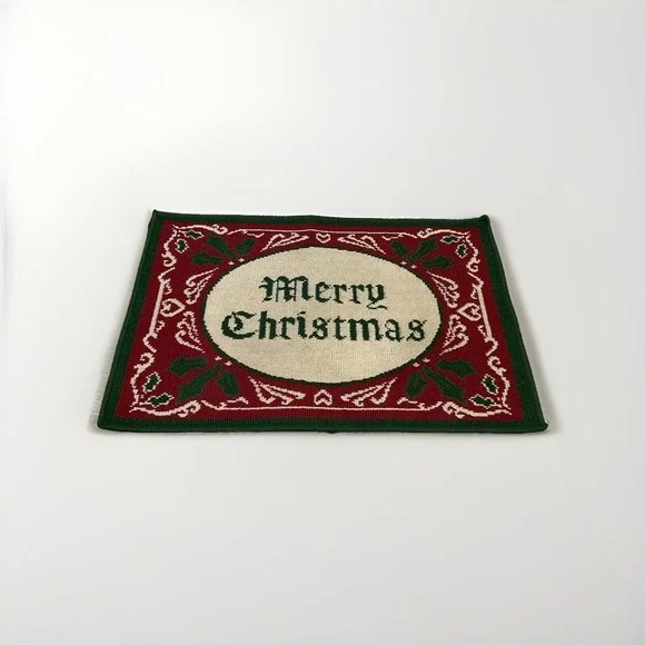 Vintage Holiday Merry Christmas with Red Chrysanthemums Door Mat Rug 19