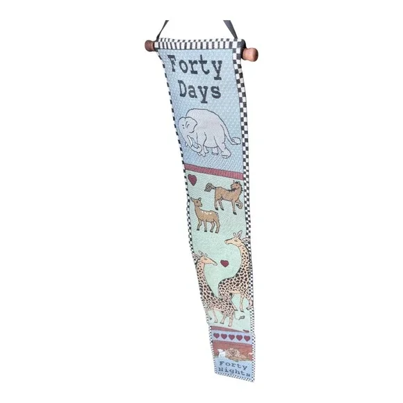 Y2K Decor Noahs Ark Tapestry Wall Hanging Blue Animals Forty Days Forty‎ Nights