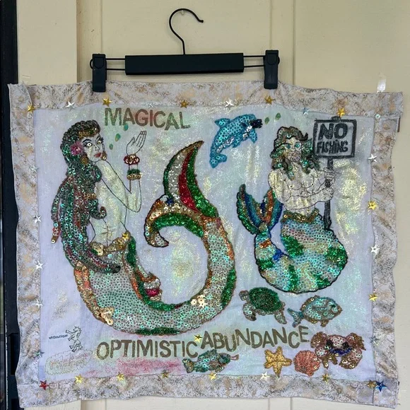 Sequin Mermaid Wall Hanging Decor. Handmade art-craft by Julie Lee Nersinger.