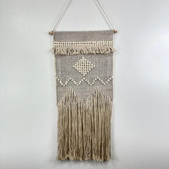 Woven Bohemian Geometric Wall Hanging Beige 7.5