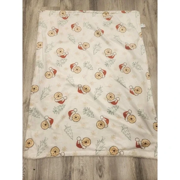 Disney Baby Christmas Santa Trees Winnie the Pooh Soft Baby Blanket Sherpa Back‎