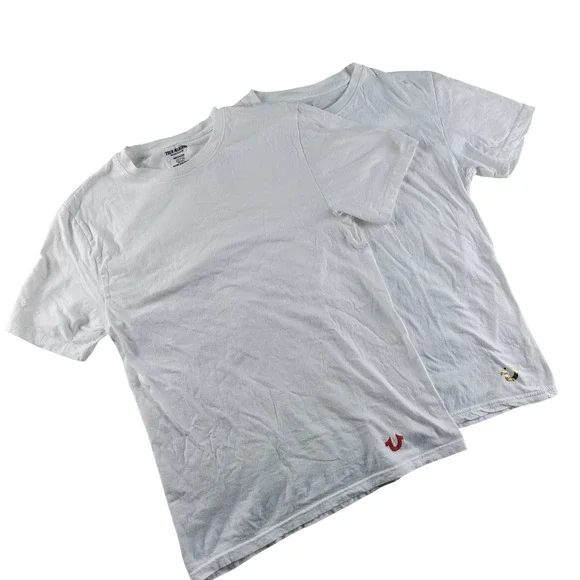 True Religion T-Shirt Lot Men Medium White Excellent 2pk Cotton Horseshoe Logo