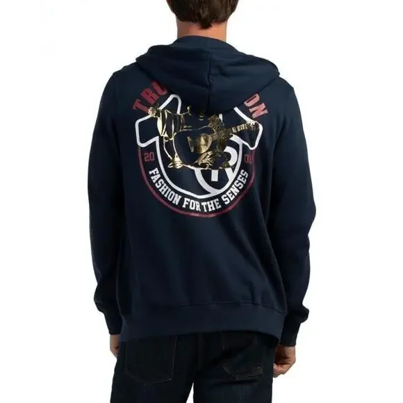 True Religion HS Dome Zip Hoodie Dress Blue Full Zip Sweatshirt Men's Large NWT