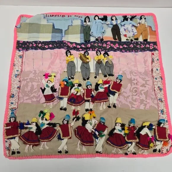 Peruvian Folk Art Handmade Embroidery Wall Tapestry National Dances Vintage 3D