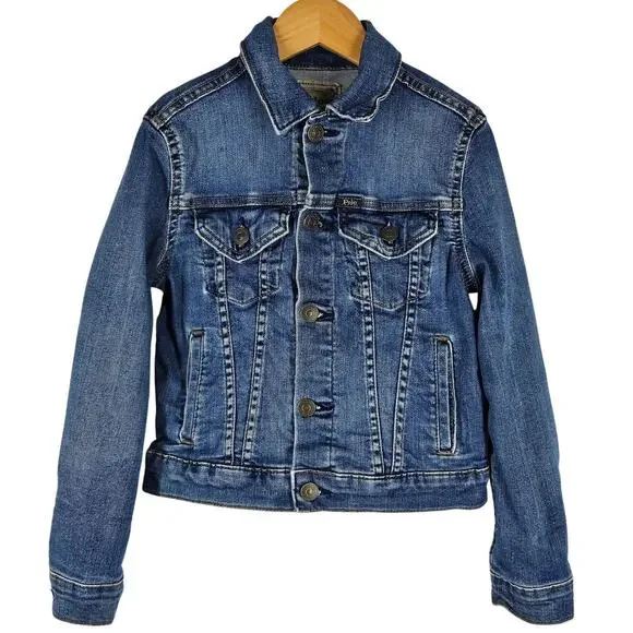 POLO RALPH LAUREN GIRLS AUTHENTIC BLUE DENIM GOODS TRUCKER JACKET – SIZE 7 –