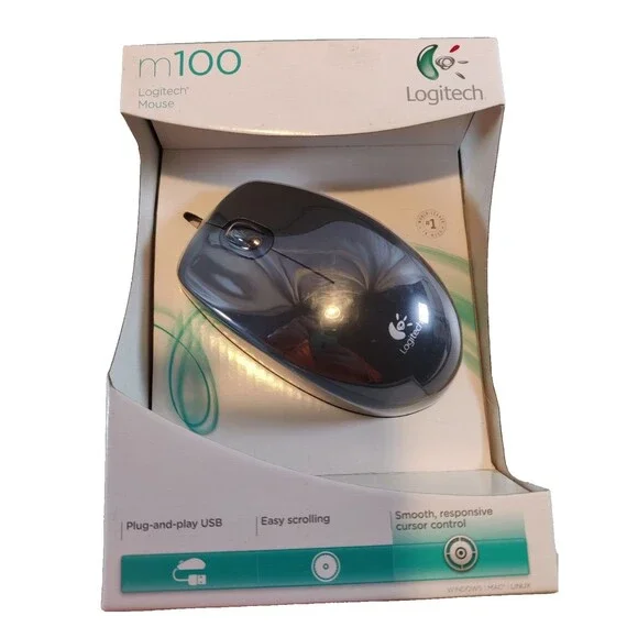 Logitech M100 Wired USB Mouse, 3-Buttons, Ambidextrous PC, Mac, Laptop - Black