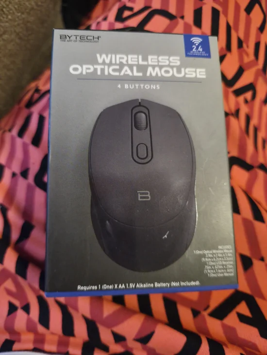 Bytech Black Wireless Optical Mouse - 4-Button 2.4GHz
