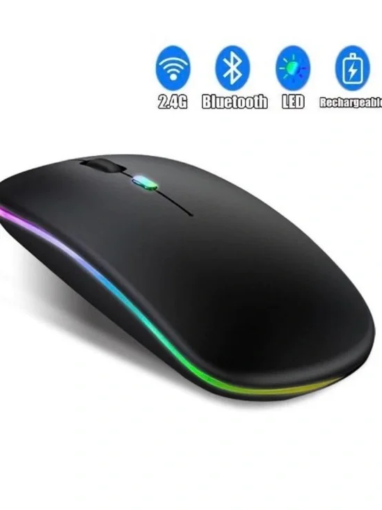 Wireless Bluetooth & 2.4G Rechargeable Slim Mouse - Black with RGB LED