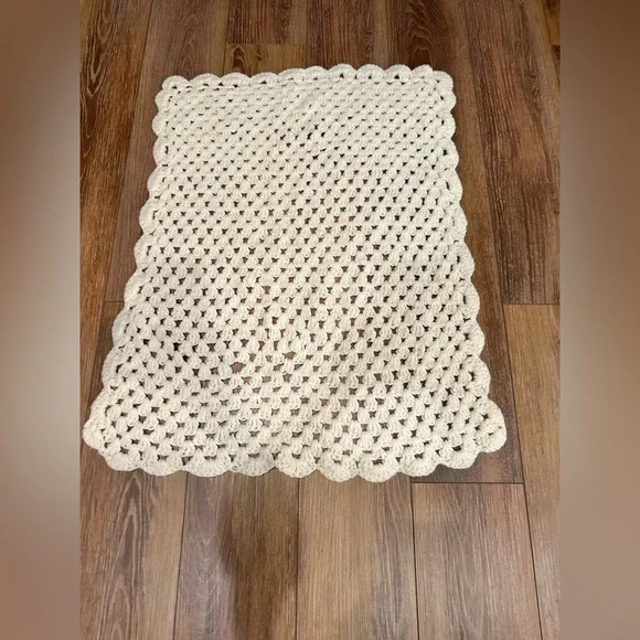 Handcrafted Vintage Cream Crochet Baby or Doll Blanket