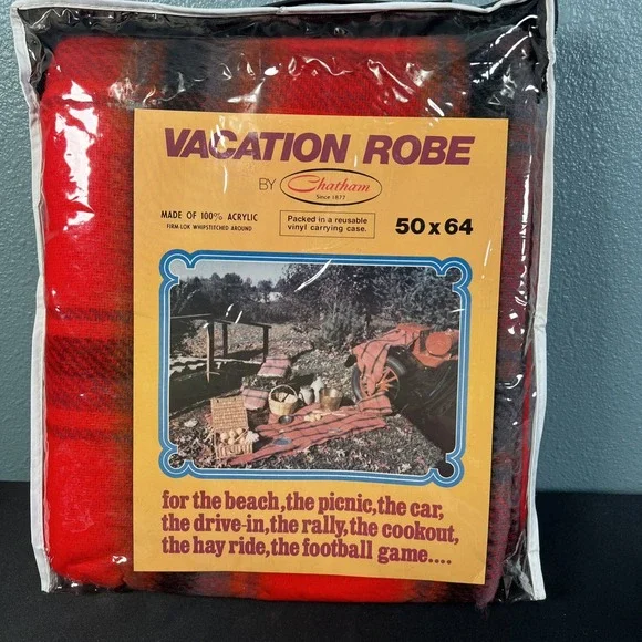 Vtg Chatham Red Plaid Vacation Robe Throw Blanket Tartan Stadium‎ Lap 50 X 64
