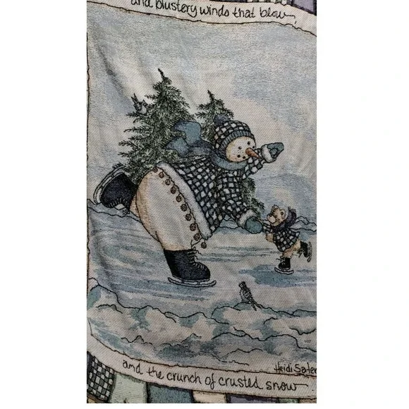 Heidi Salerberg Tapestry Throw Blanket Snowman Winter Scene‎ Fringed