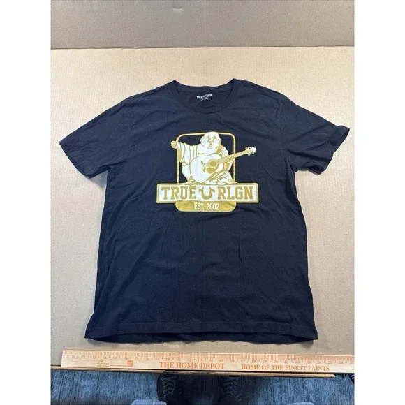True Religion Buddha Guitar Logo Black Short Sleeved T-Shirt Men's Size XL