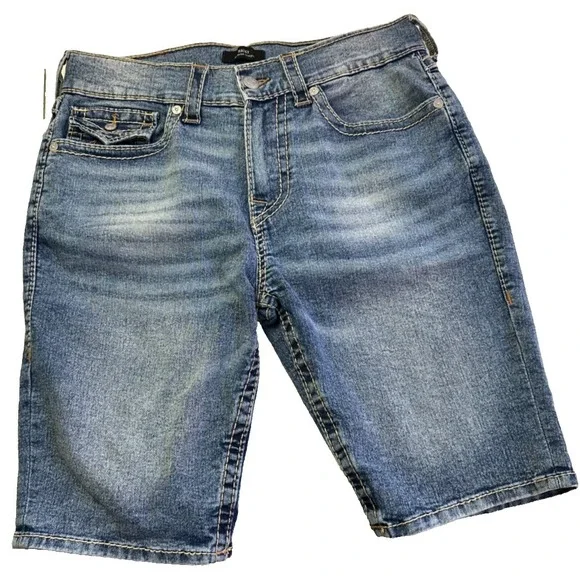 True Religion Ricky Big T Flap Shorts Light Delightful Wash Mens 34 Relaxed Deni