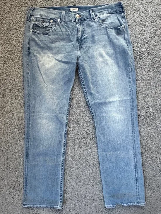 True Religion Ricky Relaxed Straight Flap Jeans Light Wash Stretch Men's 38x34