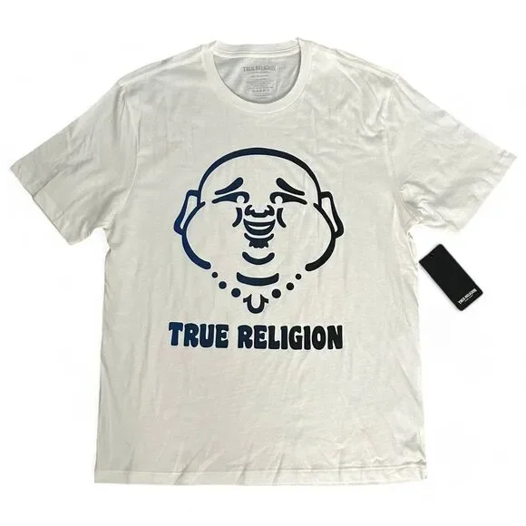 True Religion Buddha in a Box Cotton Optic Ombre Buddha Face White Shirt Size‎ L