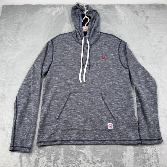 True Religion Hooded‎ Henley Sweatshirt Men's XL Blue Long Sleeve Pullover Logo