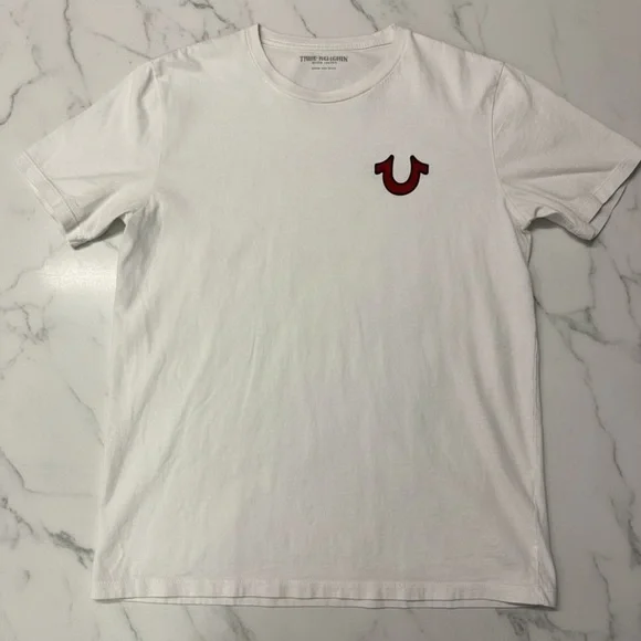 True Religion Cream Tee with Red Emblem