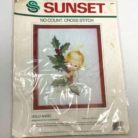 Cross stitch vintage no count Holly Angel new in package by Sunset #17