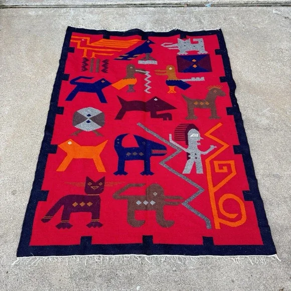 VTG Ecuadorian Alpaca Wool Rug Shaman Spirit Tapestry Southwest Wall Hanging