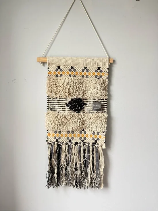 New Handwoven Macrame Wall Hanging Tapestry Decor Boho Hippie Yellow Gray Beige
