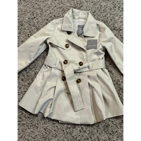 Tahari Kids Girls Trench Coat 2T Beige Belted‎ Double Breasted Classic Jacket