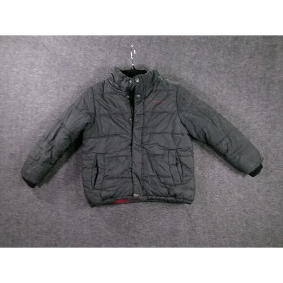 Calvin Klein Jeans Jacket Youth M Black Puffer Insulated Red Fleece Lining