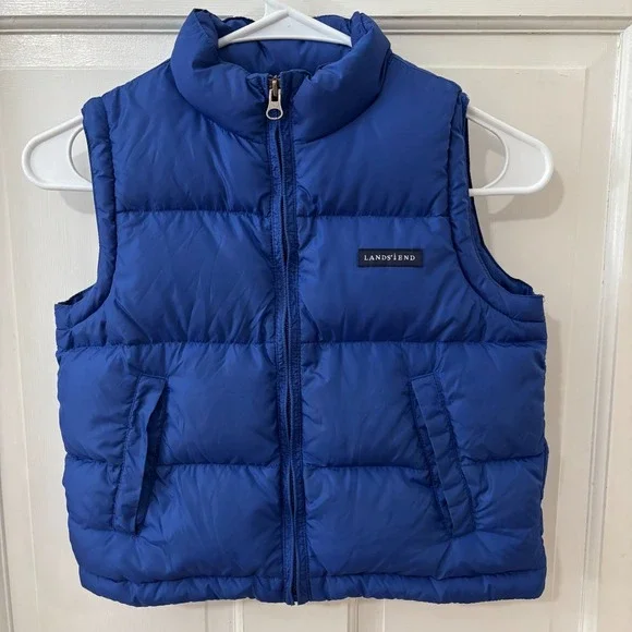 Lands End Boys Down Puffer Vest Size 4 S Blue Full Zip With‎ Pockets