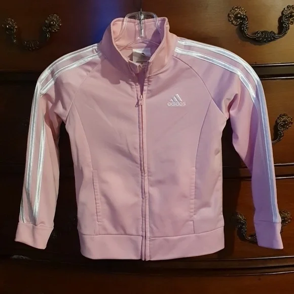 Adidas Youth 3Stripes Pink Track Jacket sz 6