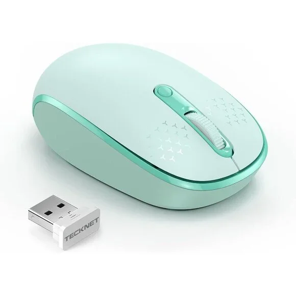 ✨Mouse Green Wireless 2.4G Quiet Computer with USB Receiver 4 Button for Laptop