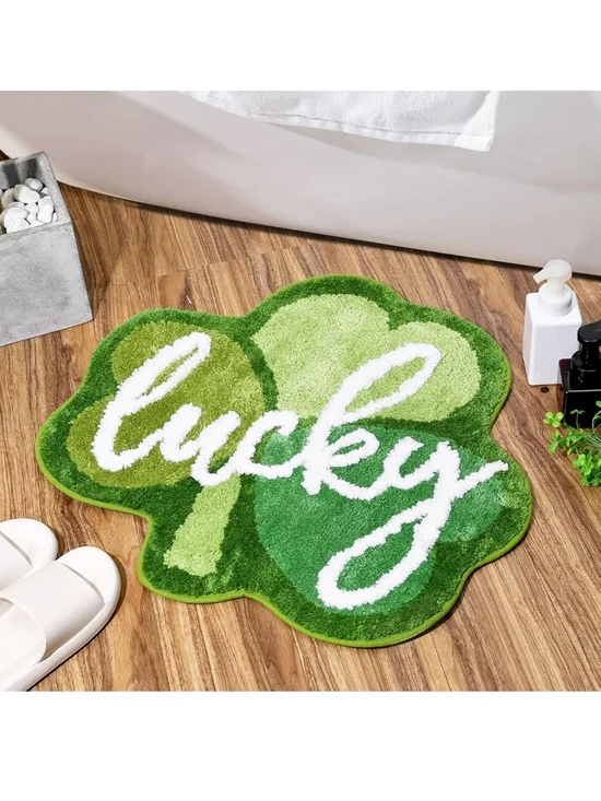 Lucky Shamrock Green Bath Mat