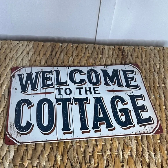 Rustic Welcome to the‎ Cottage Sign - Blue and White. Metal