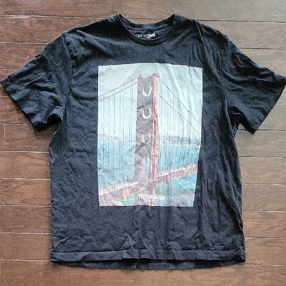 True Religion Black Tee with Bridge Graphic